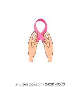 vector hand with pink ribbon pink