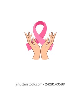 vector hand with pink ribbon pink