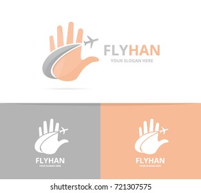 Vector of hand and plane logo combination. Arm and travel symbol or icon. Unique support and flight logotype design template.