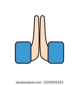 Vector hand pray gesture in cartoon style vector illustration for social media.