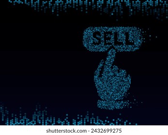 vector hand pressing sell button in a blue futuristic style, concept for selling stocks, market crash.