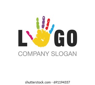 Vector - Hand Print Logo Design. Modern Logo Design Vector For Preschool, Daycare, Education, Kindergarten, Creative Industries. Friendship, Connection And Creative Concept.