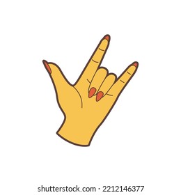 Vector hand in rock gesture. Two fingers up. Flat illustration.