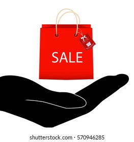 Vector hand with sale's bag