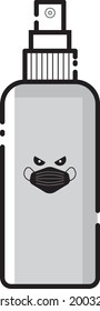 Vector of hand sanitizer bottle character with angry face using a mask cause of Covid-19