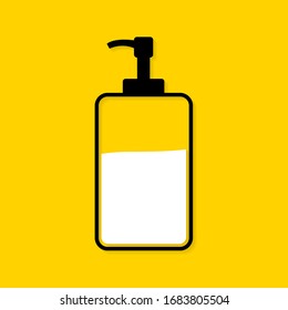 Vector Hand Sanitizer pump bottle icon design element illustration, washing gel, alcohol gel on yellow background.