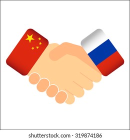 Vector hand shake china russia relationship isolated illustration