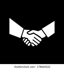 Vector Hand Shake Flat Design Icon | White Pictogram On Black Background 