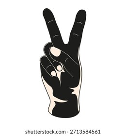 Símbolo de la victoria en forma de mano de Vector. Ilustración vectorial de la silueta de la mano negra en el fondo transparente aislado del dedo del símbolo de V. EPS 10 