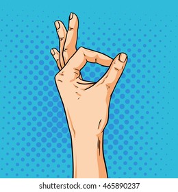 Vector hand shoving ok gesture. Illustration in pop art comic style