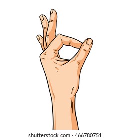 Vector hand shoving ok gesture. Illustration in comic style isolated on white