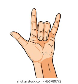 Vector hand shoving rock gesture. Illustration in comic style isolated on white