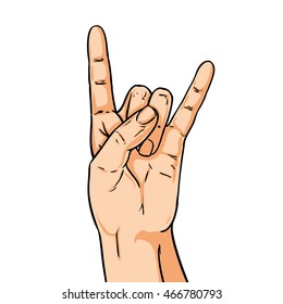 Vector hand shoving rock gesture. Illustration in comic style isolated on white