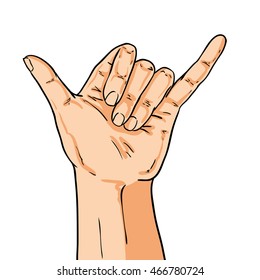 Vector hand shoving shaka gesture. Illustration in comic style isolated on white