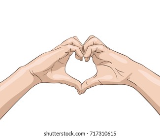 Vector hand showing heart shape gesture, Illustration in sketch style isolated on white background