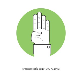 Vector hand showing the number four. Hand count.