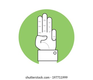 Vector hand showing the number three. Hand count.