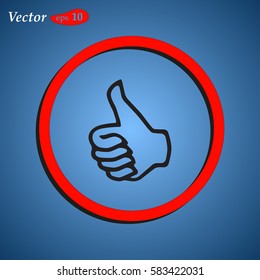 Vector hand showing thumbs up button. Web design style.