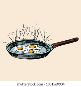 Vector hand sketch of fried eggs. Retro illustration.