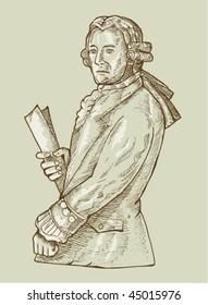 Vector Hand Sketch Illustration Of A 17th Century Gentleman Or Aristocrat Wearing Wig.