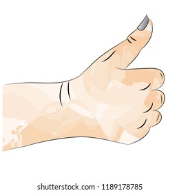 vector hand sketch with raised thumb, painted in different shades of orange
