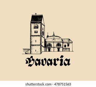 Vector hand sketched bavarian architecture symbol. Illustration with tourist sight of Germany for postcards, posters.