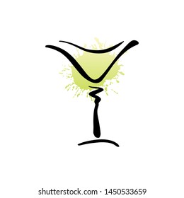 Vector hand sketched glass of Margarita or Daiquiri cocktails. Modern illustration of summer traditional drink cocktail with décor element. Hand drawn poster with alcohol drink for bar, menu, party.  