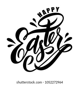 Vector Hand sketched Happy Easter text as Pascha logotype, badge and icon. Drawn Resurrection Sunday postcard, card, invitation, poster, banner template lettering typography. 
