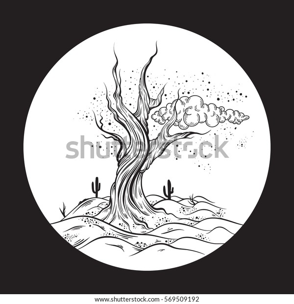 Vector Hand Sketched Illustration Deserted Landscape Stock Vector