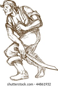 vector hand sketched illustration of a pirate with sword isolated on white