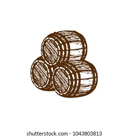 Vector hand sketched wooden barrels illustration. Nautical background. Beer or wine symbol.