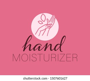 Vector hand skin care logo design concept with human lady hands illustration icon in hand drawn style isolated on light background. Hand cream emblem, moisturizer packaging badge, body care etc.
