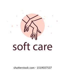 Vector hand skin care logo design concept with human lady hands illustration icon in hand drawn style isolated on light background. Hand cream emblem, moisturizer packaging badge, body care etc.