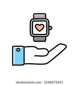 Vector hand with smart watch icon. Modern flat design style icon.