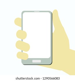 vector hand with smartphone and blank screen flat style for app, banner, illustration. 10 eps