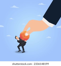 Vector hand snatch bulb from the businessman. Ideas theft or copy right issue concept illustration  