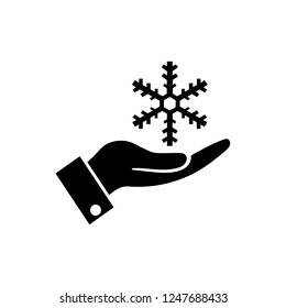 Vector hand and snowflake icon, logo on white background