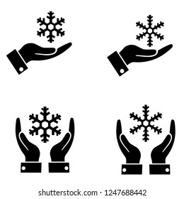 Vector hand and snowflake icon, logo on white background