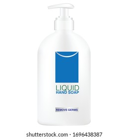 Vector Hand soap. Liquid hand soap, Hand Sanitizer pump plastic bottle. Remove germs.