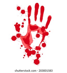 Sello de mano de Vector en gotas de sangre aisladas sobre fondo blanco