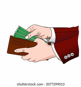 vector hand taking money out of wallet