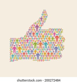 Vector hand of thumbs up symbol of people colorful icon. Illustration with sign "well". Social media concept for web, print 