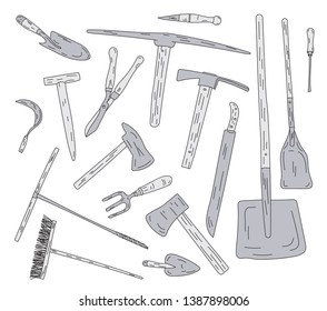 vector hand tools. hand tools in the field and in the garden