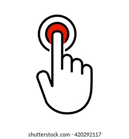 Vector hand with touching a button icon.