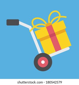 Vector Hand Truck and Gift Box Icon Gift with Delivery Concept