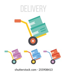 Vector hand truck icons set. Isolated on white background.