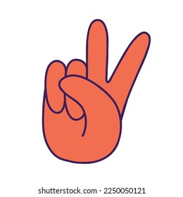 Vector hand with two fingers, victory hand in kid core style