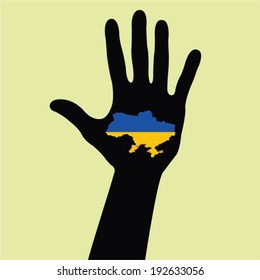  Vector hand with Ukraine map  inside.