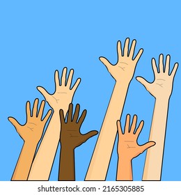 vector hand up.hands of people from several countries