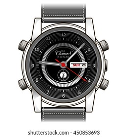 Vector hand watch. Mens wrist watch vector illustration
